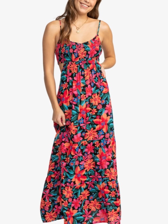 Roxy Dresses & Skirts - Roxy Hot Tropics Floral Smocked Cut-Out Tiered Maxi Dress Tropical Boho S